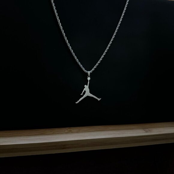 Jordan Jumpman Pendant Necklace - MJ - Silver Plated - 20" Rope Chain - Picture 2 of 3